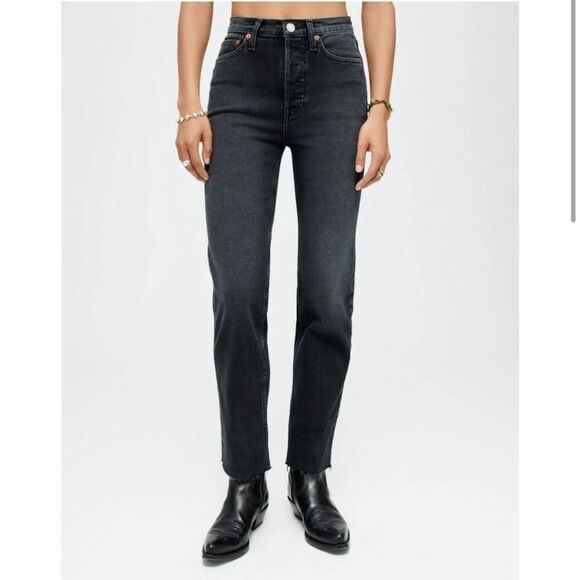 Re/Done Ultra High Rise Raw Hem Stove Pipe 29” Jeans - Picture 3 of 6